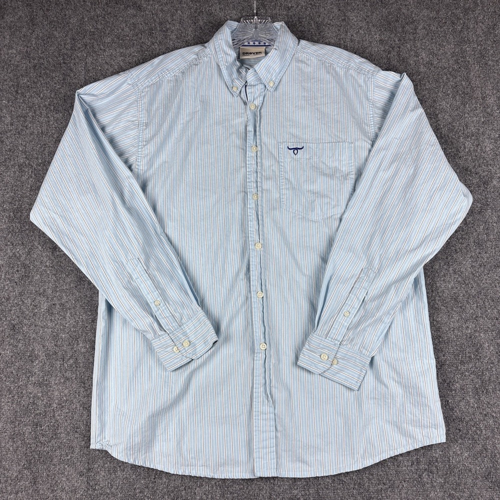 Drover Cowboy Threads The Havoc Blue White Stripe Longhorn Shirt L Star Trim
